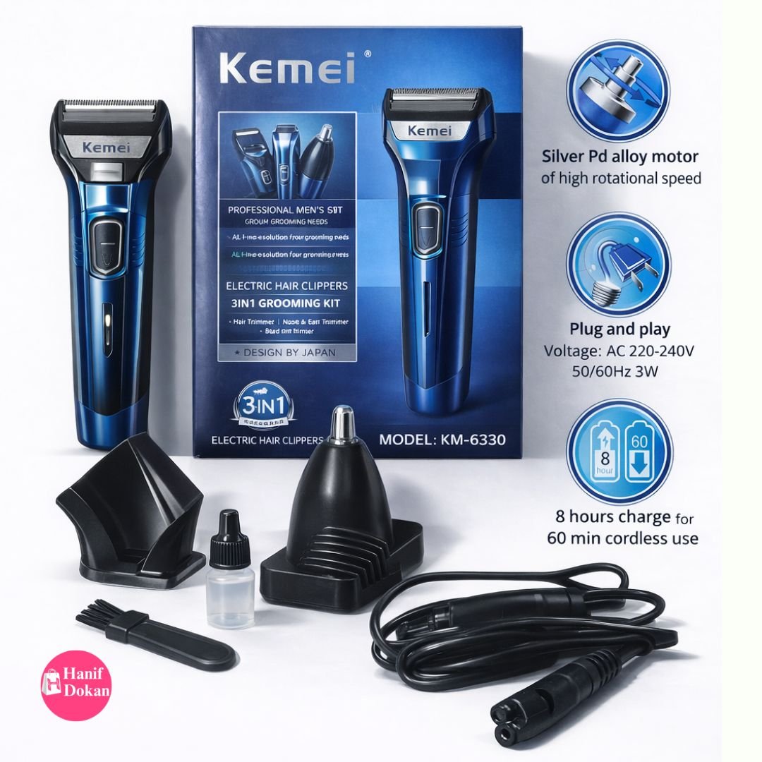 Kemei KM-6330 3 in 1 Grooming Kit Trimmer | Hair, Beard, Nose Trimmer