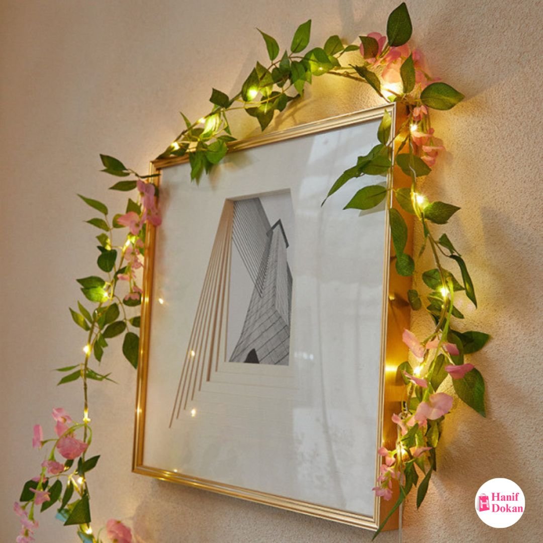 5 Meter Pink Flower Vine LED String Light – 50 Warm Lights Battery Operated Fairy Light