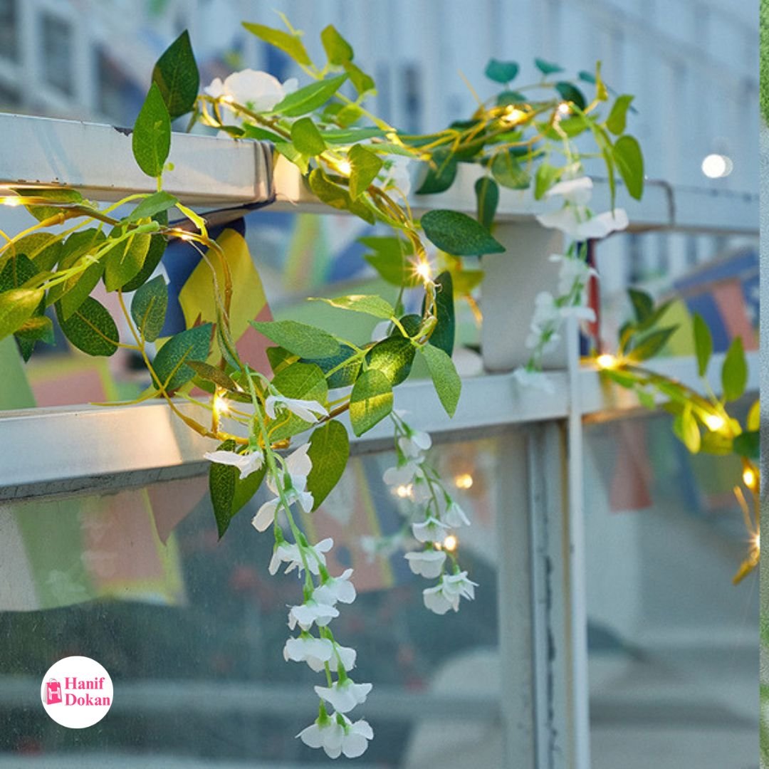 white flower decorative light, wisteria flower light, decorative vine light, flower fairy light, home decor light, artificial flower light, bedroom decoration light, balcony decoration light, wall decoration light, romantic decorative light, indoor d